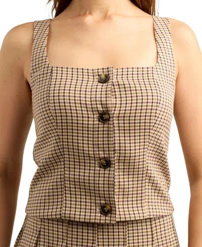 Bcx Juniors' Square Neck Button-front Tank Top In Brown