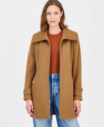 Michael Kors Petite Wool-blend Zip-front Coat In Brown