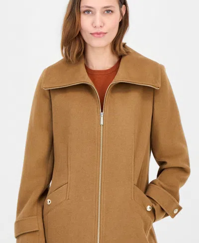 Michael Kors Petite Wool-blend Zip-front Coat In Brown