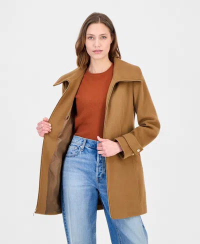 Michael Kors Petite Wool-blend Zip-front Coat In Brown