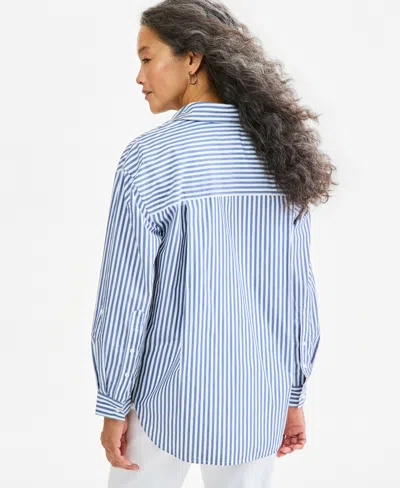 Style & Co Women's Roll-tab Button-front Shirt, Created For Macy's In Blue