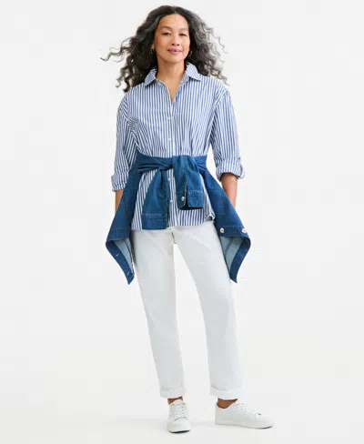 Style & Co Women's Roll-tab Button-front Shirt, Created For Macy's In Blue