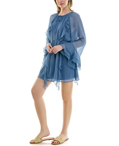 Row A Juniors' Pullover Ruffle Dress In Blue