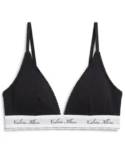 Calvin Klein Icon Cotton-modal Script Wireless Lightly-lined Triangle Adjustable Strap Bra, Qf9068 In Black