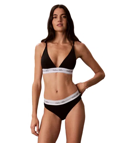 Calvin Klein Icon Cotton-modal Script Wireless Lightly-lined Triangle Adjustable Strap Bra, Qf9068 In Black