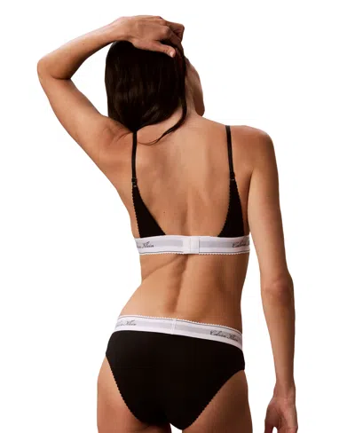 Calvin Klein Icon Cotton-modal Script Wireless Lightly-lined Triangle Adjustable Strap Bra, Qf9068 In Black
