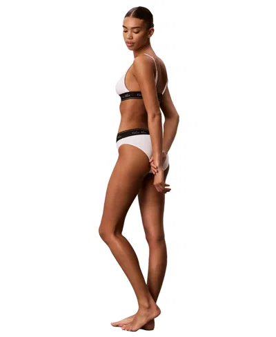 Calvin Klein Icon Cotton-modal Script Wireless Lightly-lined Triangle Adjustable Strap Bra, Qf9068 In White