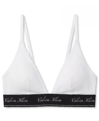 Calvin Klein Icon Cotton-modal Script Wireless Lightly-lined Triangle Adjustable Strap Bra, Qf9068 In White