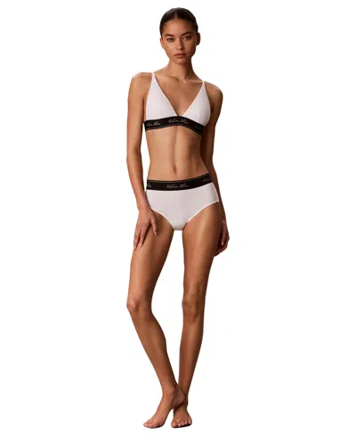 Calvin Klein Icon Cotton-modal Script Wireless Lightly-lined Triangle Adjustable Strap Bra, Qf9068 In White
