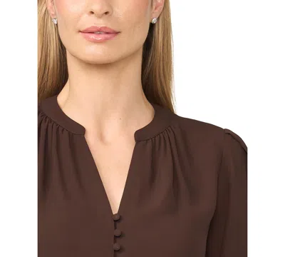 Cece Lace Cuffed Button-front Top In Brown