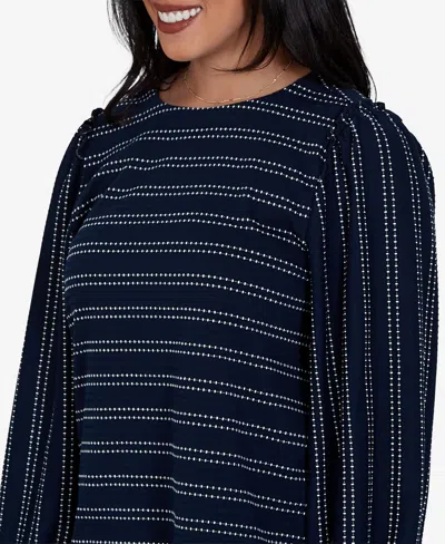 Ruby Rd. Petite Long-sleeve Dobby-stripe Crewneck Blouse In Blue