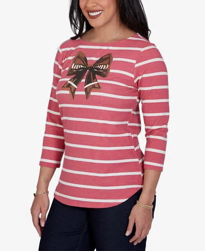 Ruby Rd. Petite 3/4-sleeve Boat-neck Curved-hem T-shirt In Pink