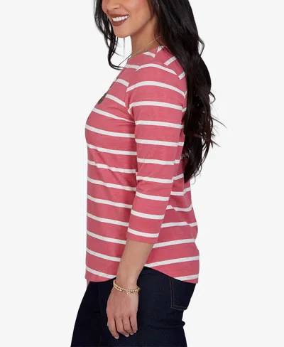 Ruby Rd. Petite 3/4-sleeve Boat-neck Curved-hem T-shirt In Pink