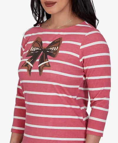 Ruby Rd. Petite 3/4-sleeve Boat-neck Curved-hem T-shirt In Pink