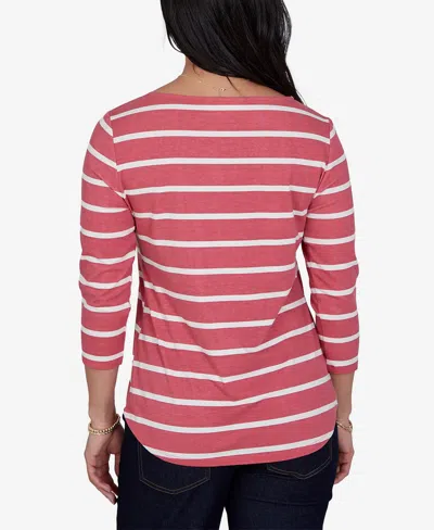 Ruby Rd. Petite 3/4-sleeve Boat-neck Curved-hem T-shirt In Pink