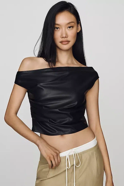 Lamarque Ines Faux-leather Off-shoulder Top In Black