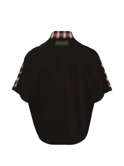 We11 Done Red Dolmancheck-pattern Panelled Shirt In Black