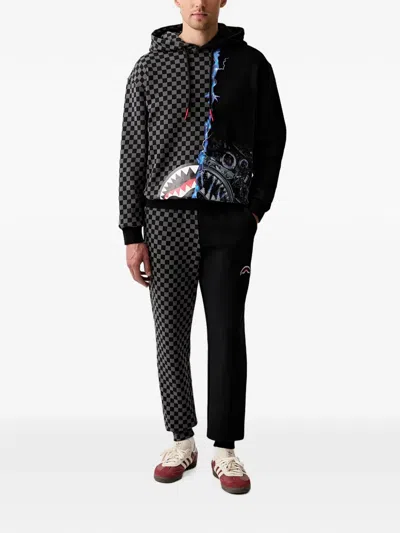 Sprayground Check-pattern Shark Track Pants In Black