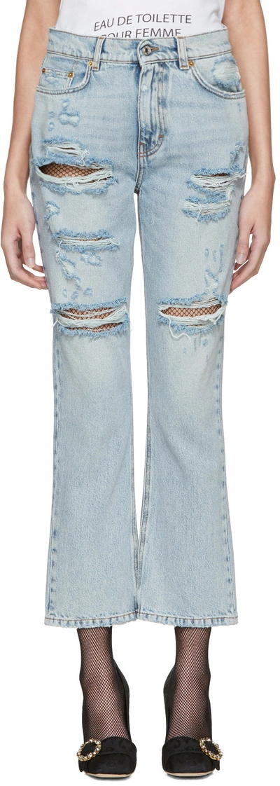 Dolce & Gabbana Strawberry Embellished Cropped Jeans In Blue