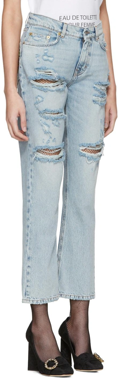 Shop Dolce & Gabbana Blue Embroidered Jeans