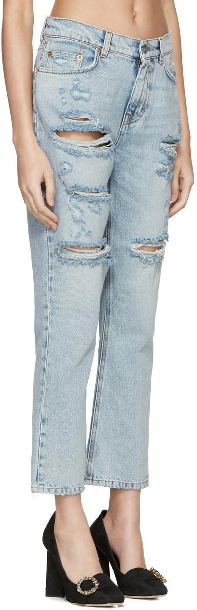 Shop Dolce & Gabbana Blue Embroidered Jeans