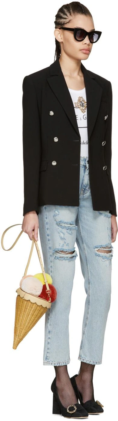 Shop Dolce & Gabbana Blue Embroidered Jeans