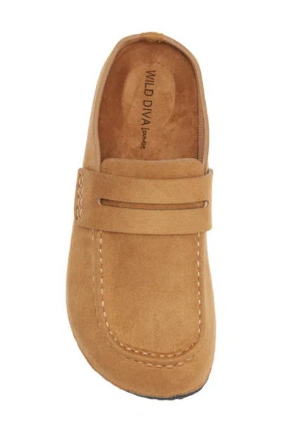 Wild Diva Lounge Matcha Flat Mule In Tan