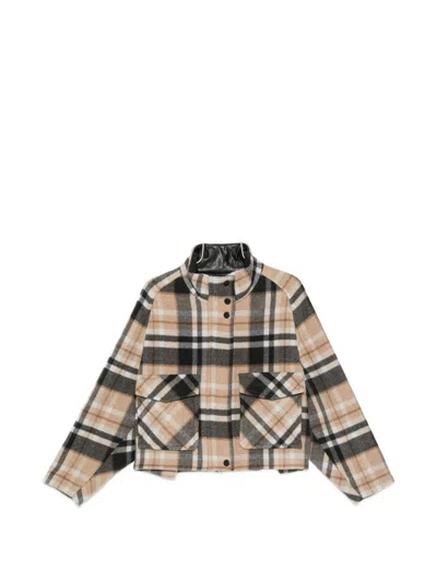 Pinko Double-layered Check-pattern High-neck Coat In