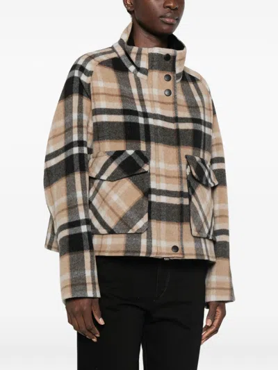 Pinko Double-layered Check-pattern High-neck Coat In