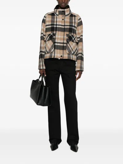Pinko Double-layered Check-pattern High-neck Coat In