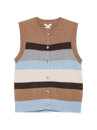 Yerse Striped Button-up Gilet In Brown
