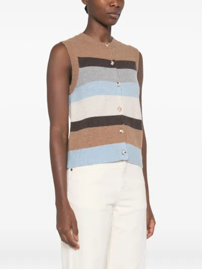 Yerse Striped Button-up Gilet In Brown