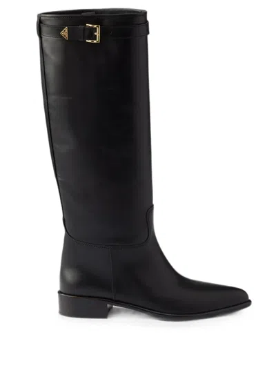 Prada Leather Knee-high Boots In Black