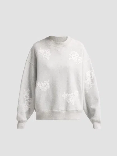 Loveshackfancy Havenleigh Sweatshirt Silver Fog Heather In White