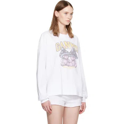 Ganni Basic Cotton Long-sleeve T-shirt With Teddy Mushroom Print In White