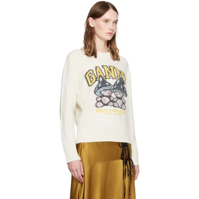 Ganni Basic Cotton Long-sleeve T-shirt With Teddy Mushroom Print In White