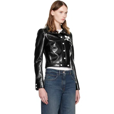 Courrèges Stretch Cotton Cropped Vinyl Jacket Reedition In Black