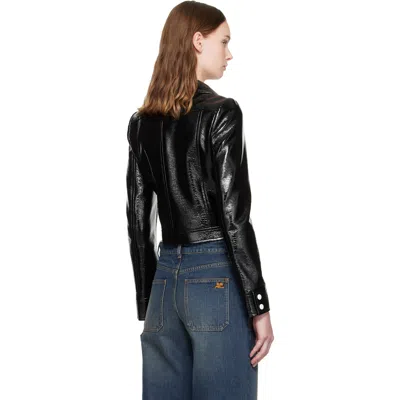 Courrèges Stretch Cotton Cropped Vinyl Jacket Reedition In Black