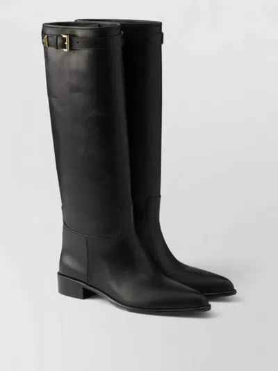 Prada Leather Knee-high Boots In Black