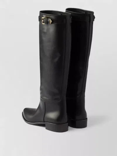 Prada Leather Knee-high Boots In Black