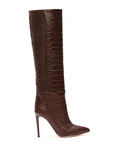 Paris Texas Ebony Stiletto Boot 85 Pointed Crocodile-effect Leather Boots In Brown