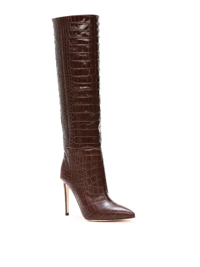Paris Texas Ebony Stiletto Boot 85 Pointed Crocodile-effect Leather Boots In Brown