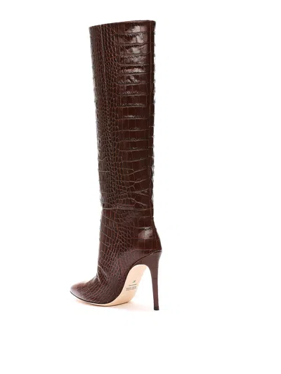 Paris Texas Ebony Stiletto Boot 85 Pointed Crocodile-effect Leather Boots In Brown