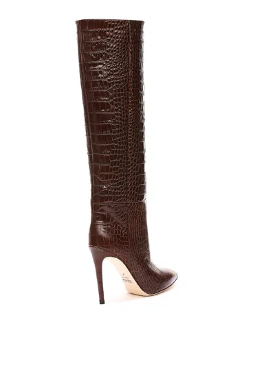 Paris Texas Ebony Stiletto Boot 85 Pointed Crocodile-effect Leather Boots In Brown