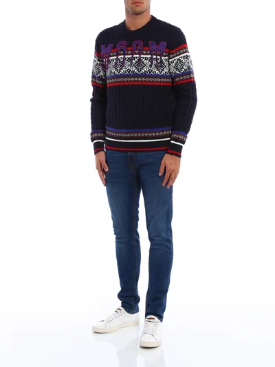 Msgm Woven Wool Blend Crewneck In Multi