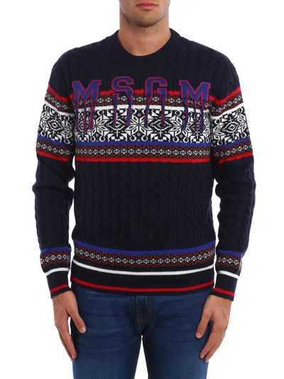 Msgm Woven Wool Blend Crewneck In Multi