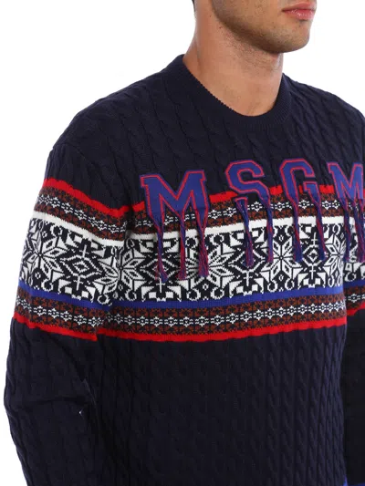 Msgm Woven Wool Blend Crewneck In Multi