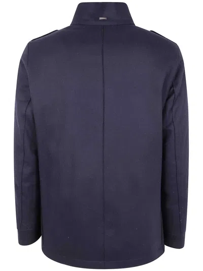 Herno Military Short Peacoat Coat In Blue