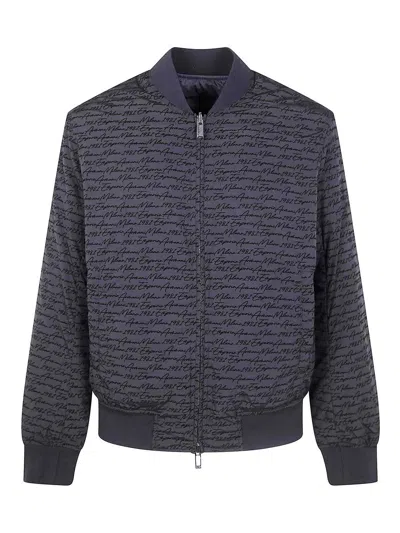 Emporio Armani Script-print Bomber Jacket In Blue