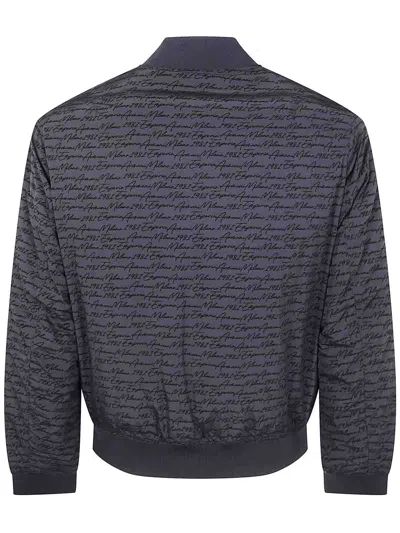 Emporio Armani Script-print Bomber Jacket In Blue